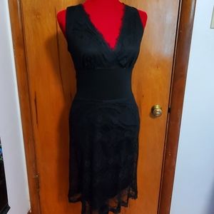 Gothic style V neck black lace dress